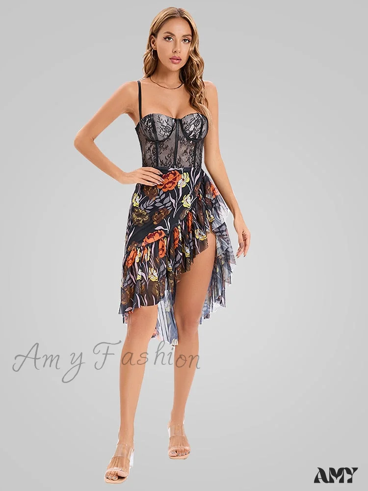 Amy Fashion - Elegant Sleeveless Print Asymmetrical Hem Dresses - Image 4