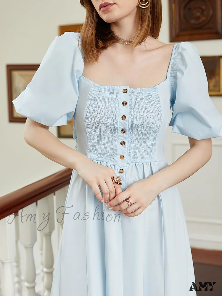 Amy Fashion - Elegant Tea-Length Prom Square Collar Wedding Dress - Image 3