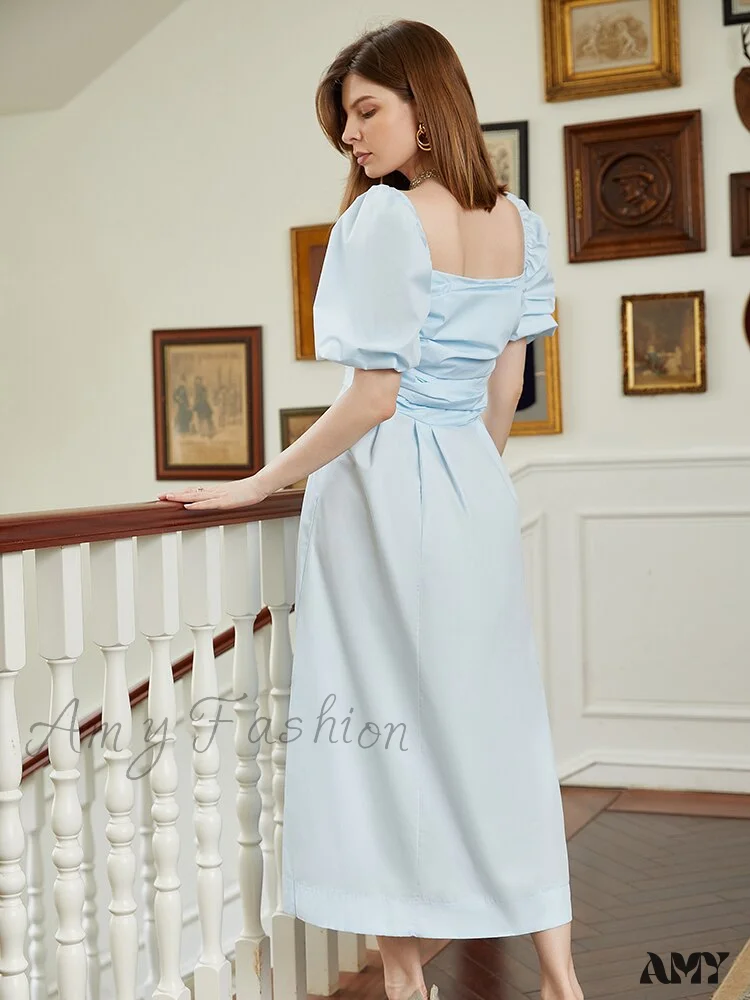 Amy Fashion - Elegant Tea-Length Prom Square Collar Wedding Dress - Image 4