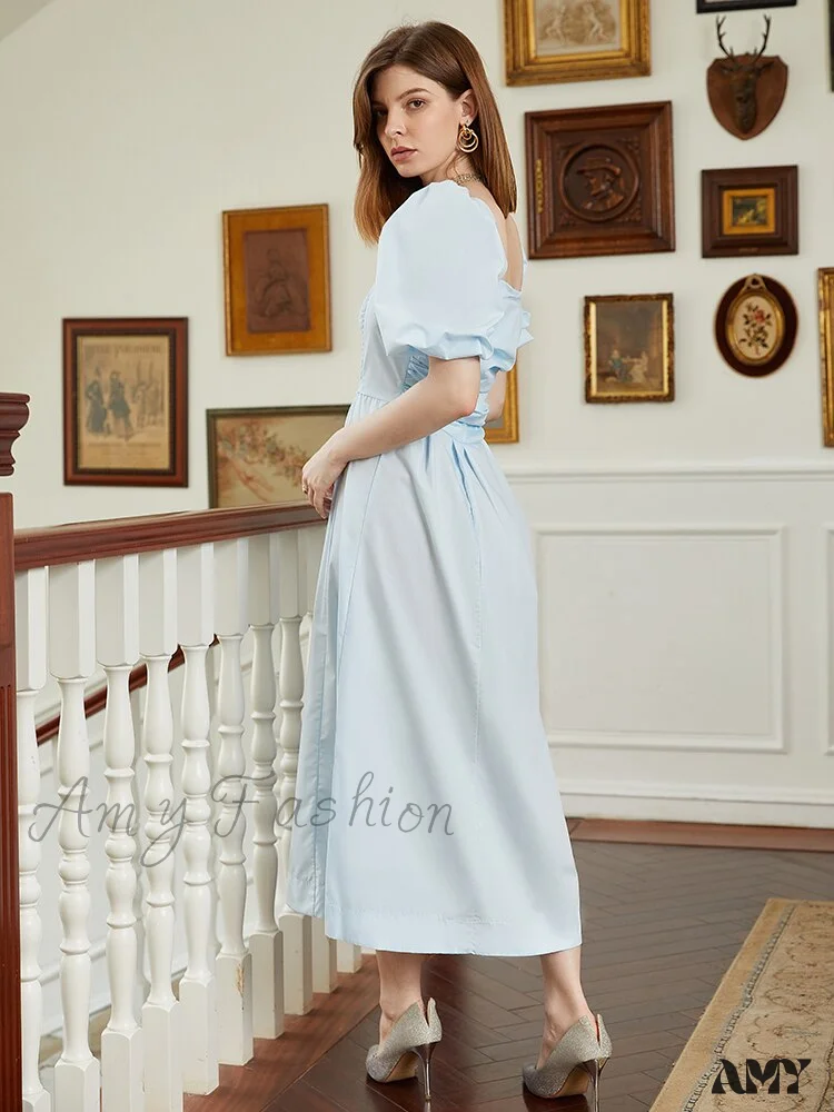 Amy Fashion - Elegant Tea-Length Prom Square Collar Wedding Dress - Image 5