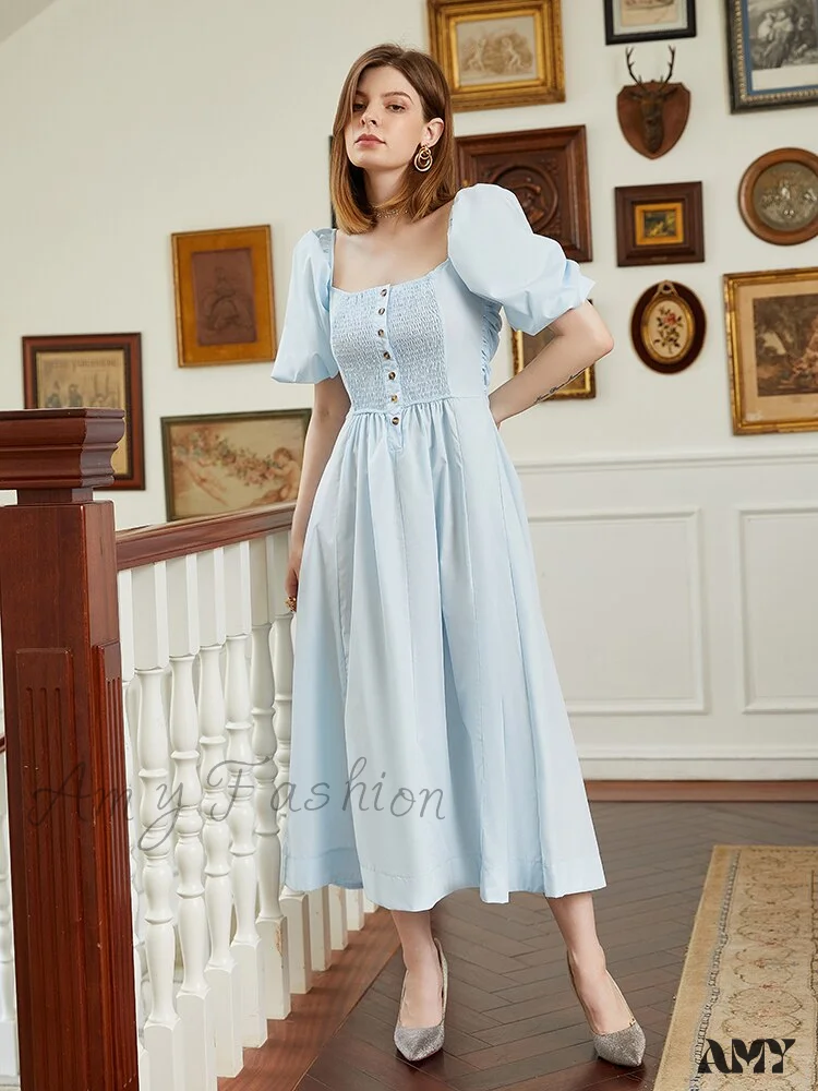 Amy Fashion - Elegant Tea-Length Prom Square Collar Wedding Dress - Image 6