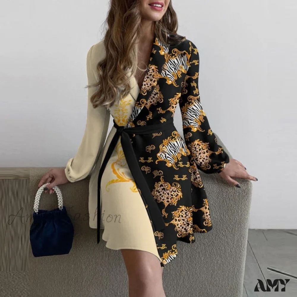 Amy Fashion - Elegant Turn-Down Collar Office Lady Dress - Image 3