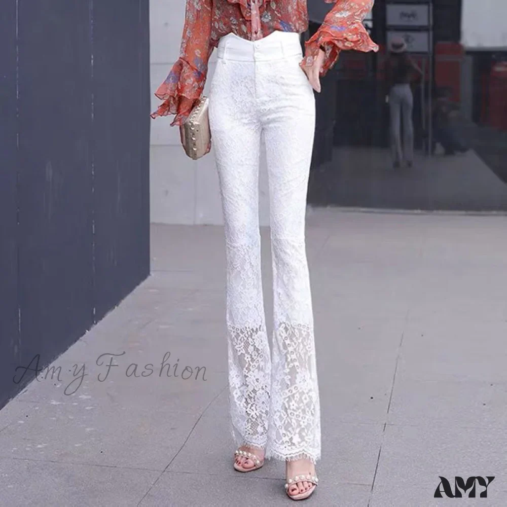 Amy Fashion - Elegant Vintage Lace Hollow Out Flare Pants - Image 2