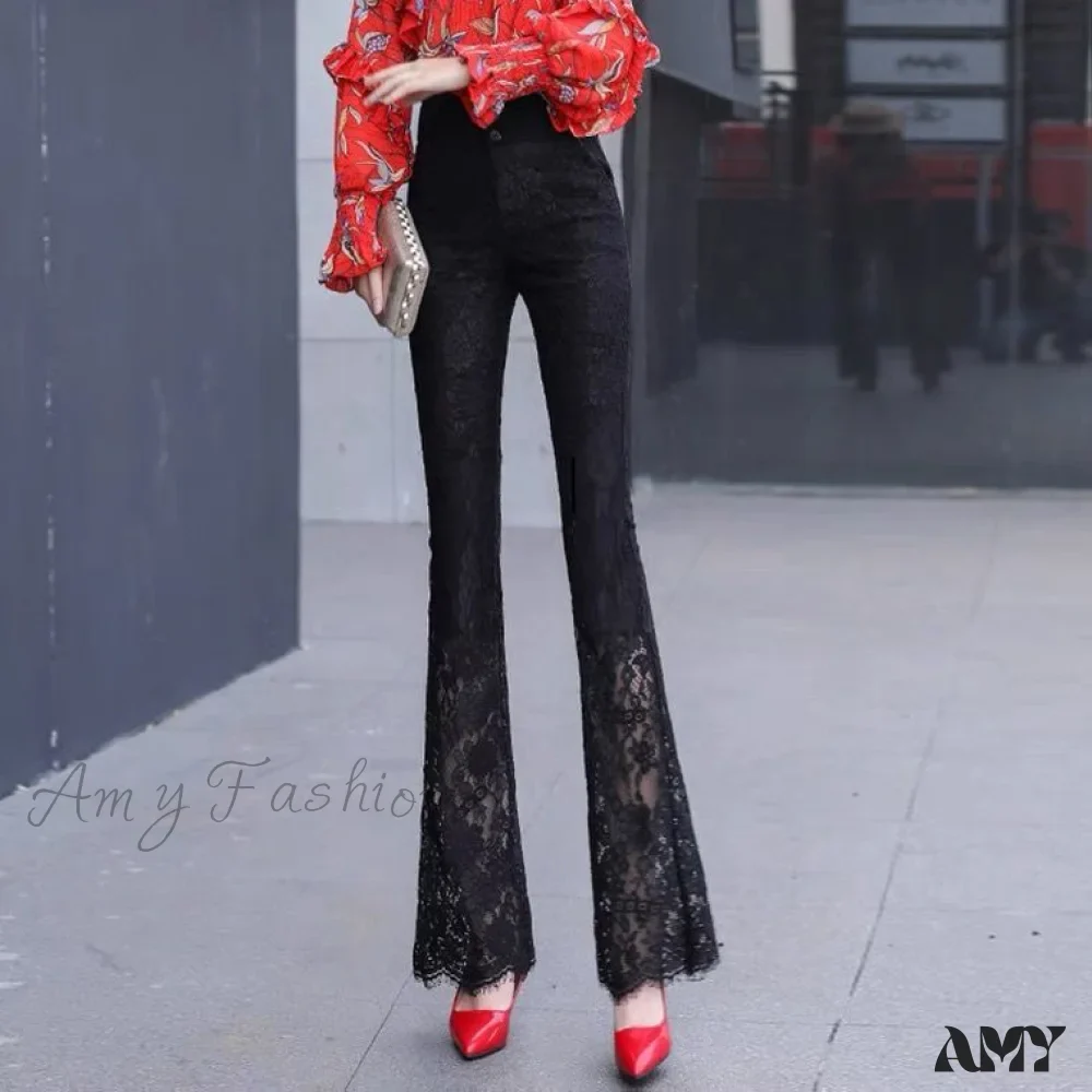 Amy Fashion - Elegant Vintage Lace Hollow Out Flare Pants - Image 7