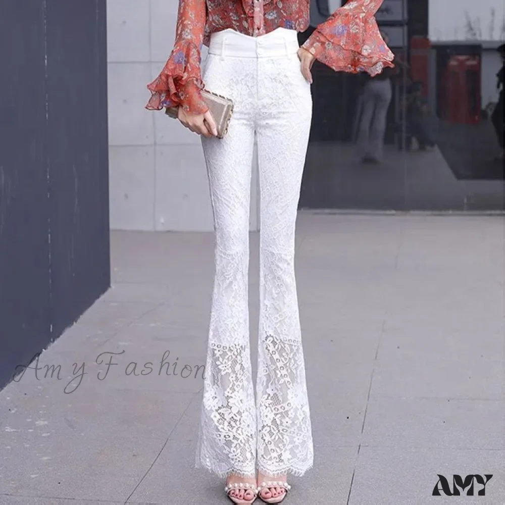 Amy Fashion - Elegant Vintage Lace Hollow Out Flare Pants - Image 8