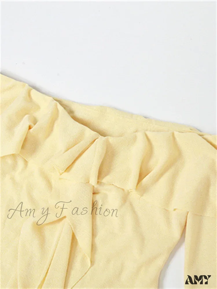 Amy Fashion - Elegant Women Knitted Evening  Solid  Sleeve Slash Neck Off Shoulder Ruffles Party Female Vestido - Image 3