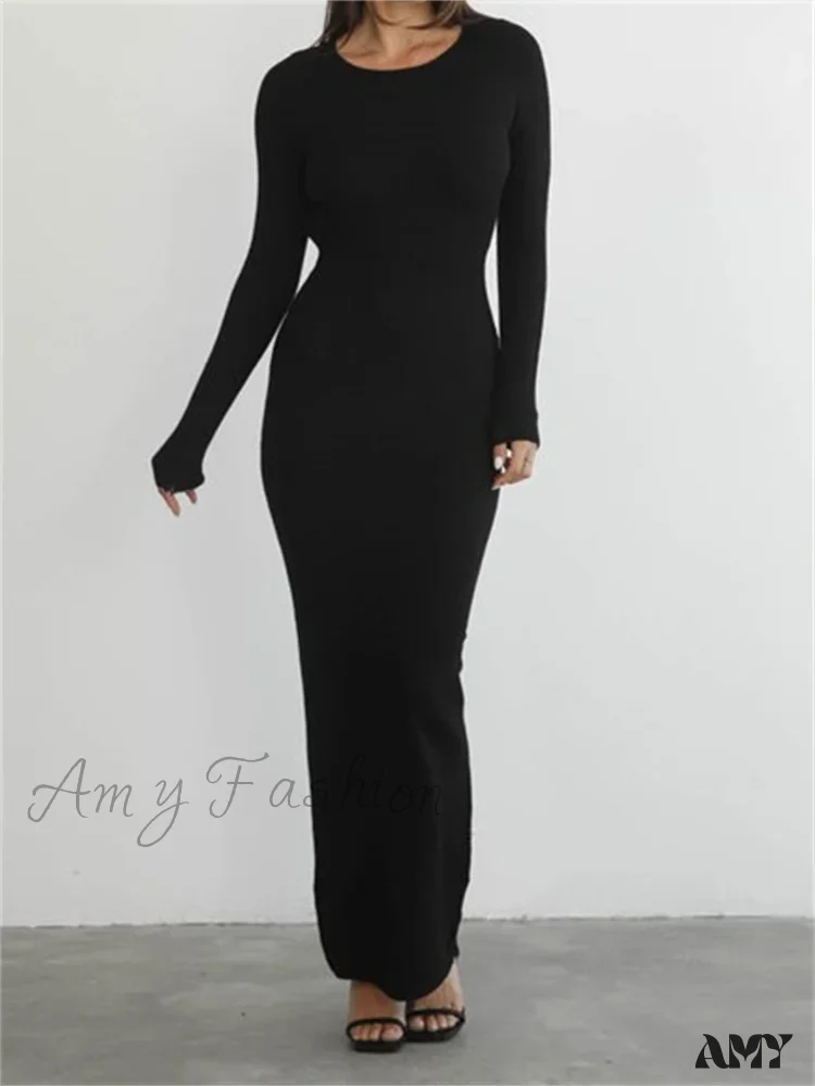 Amy Fashion - Elegant Women Round Neck Party  Solid Color  Sleeve Backless Tie Up Party Female Vestidos - Image 5