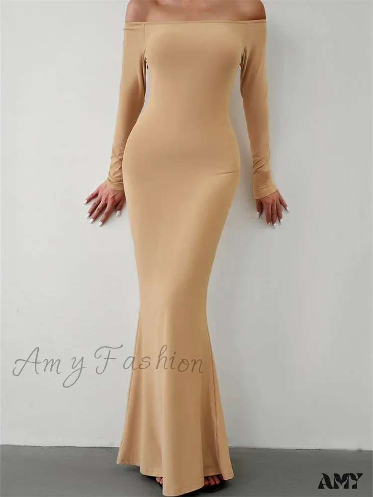 Amy Fashion - Elegant Women Sleeve Trumpet Solid Slash Neck Off-Shoulder Party Beach Cocktail Club Streetwear - Image 9
