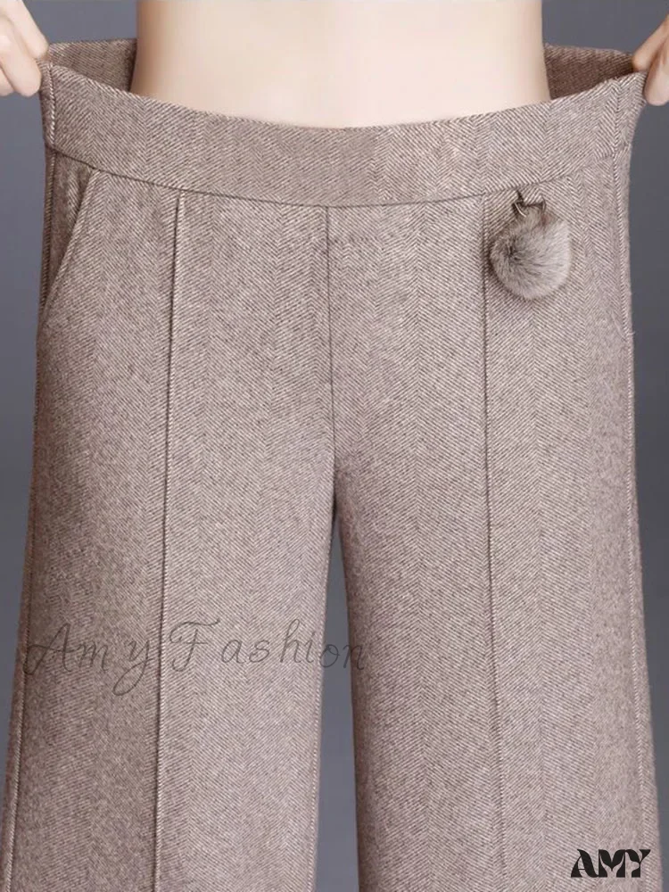 Elegant Woolen Blend Wide Leg High Waist Office Pants - Image 3