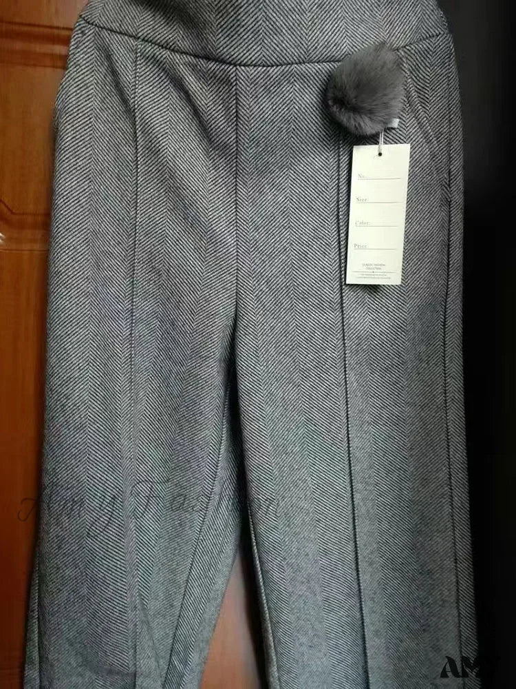 Elegant Woolen Blend Wide Leg High Waist Office Pants - Image 4