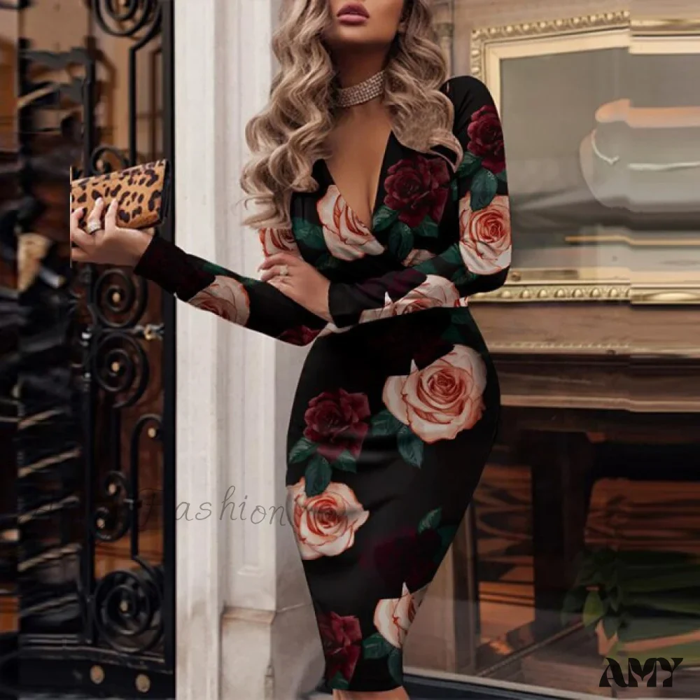 Amy Fashion - Elegant Wrap V Neck Skinny Club Party Dress - Image 10
