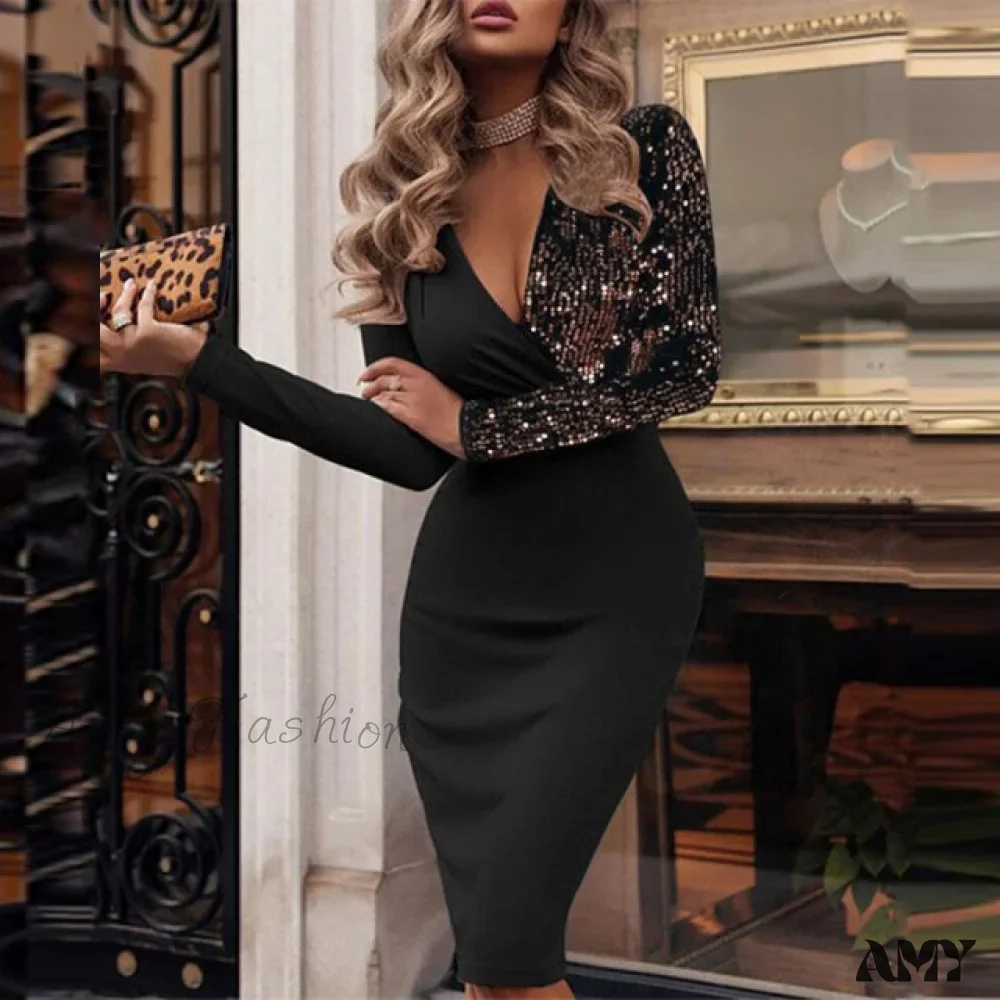 Amy Fashion - Elegant Wrap V Neck Skinny Club Party Dress - Image 3