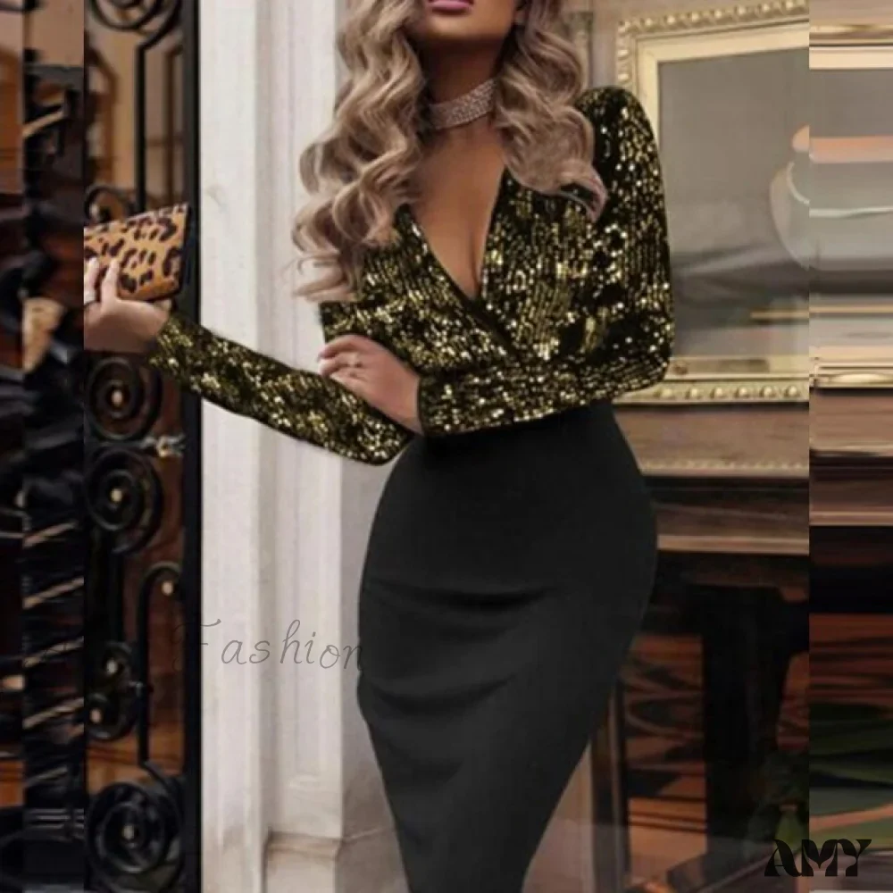 Amy Fashion - Elegant Wrap V Neck Skinny Club Party Dress - Image 6