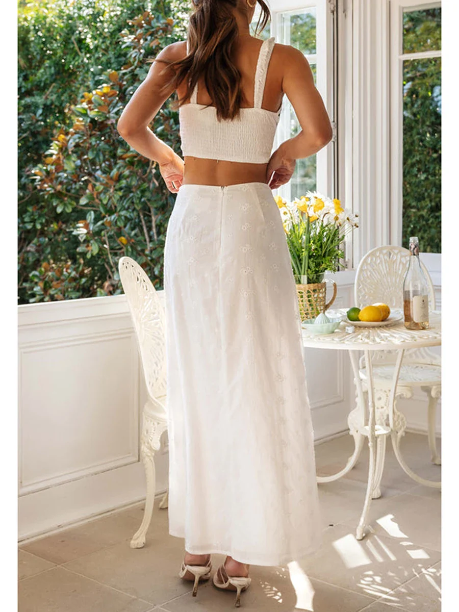 Embroidered Flower Camisole Skirt Two Piece Set - Image 2