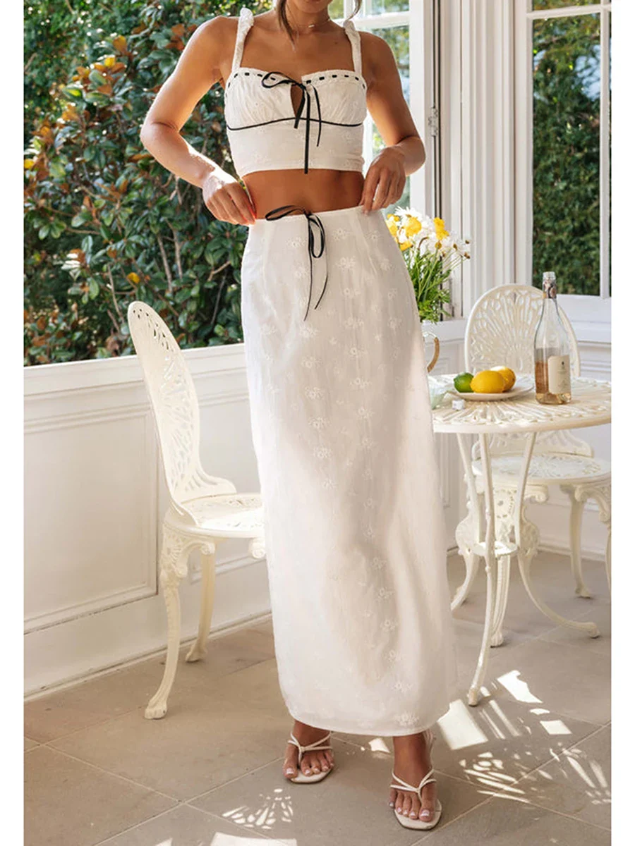 Embroidered Flower Camisole Skirt Two Piece Set - Image 5