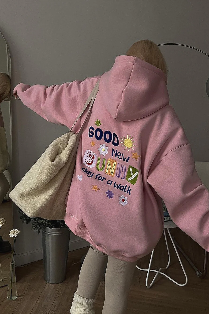 Embroidered Loose Short Hoodie