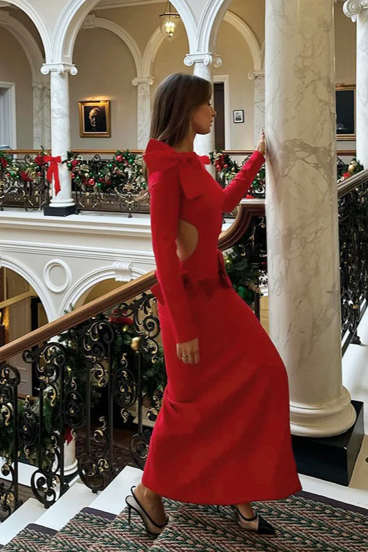 Sexy Bow Backless Split Maxi Party Dress - Image 4