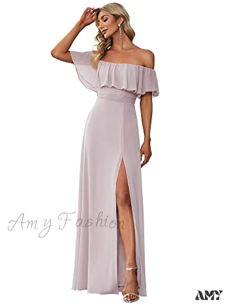 Amy Fashion - Off Shoulder Ruffle Party Side Split Beach Maxi Dress - Image 8