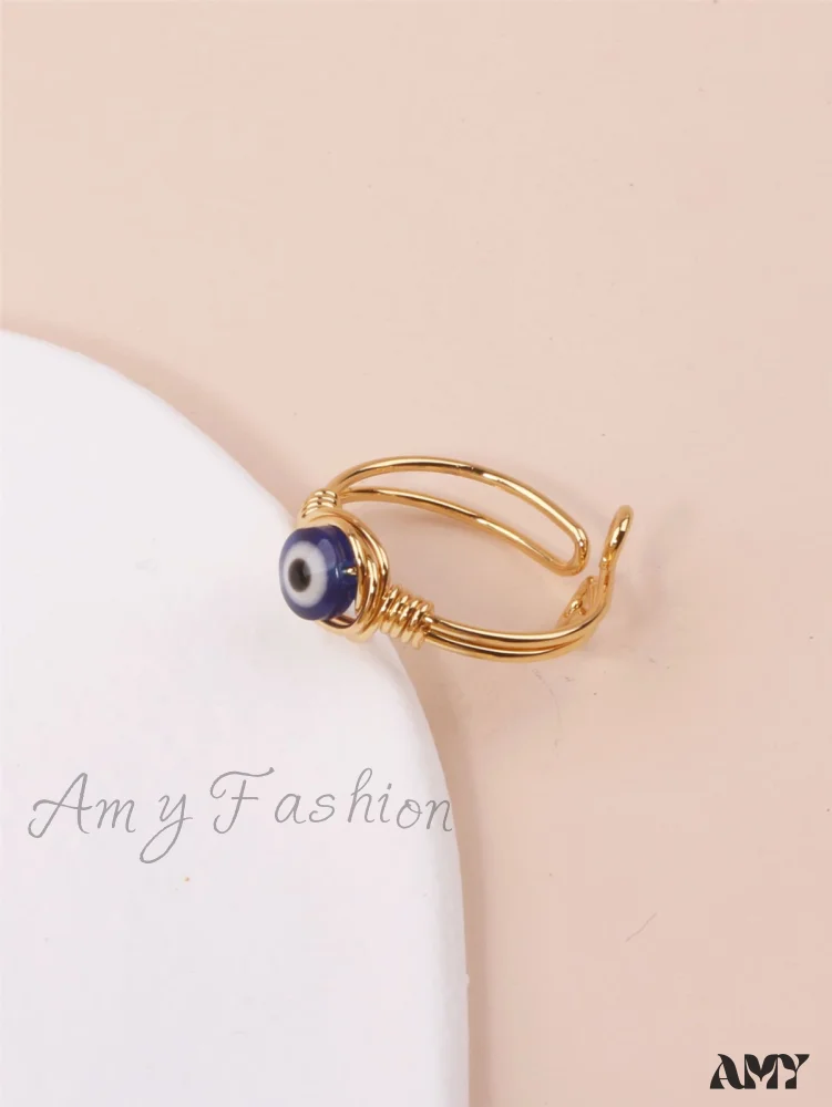Amy Fashion - Evil Eye Decor Cuff Ring - Image 3