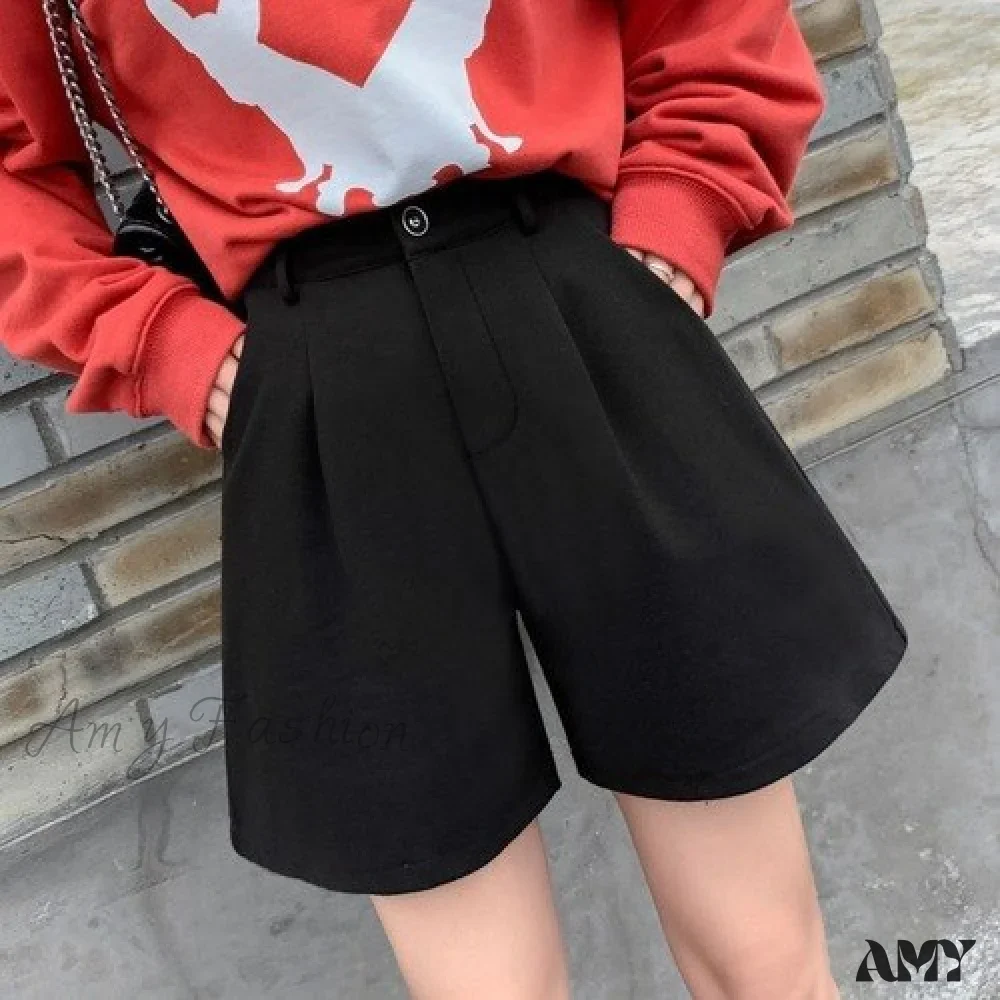 Amy Fashion - Fashion Solid Wide Leg Woolen Shorts - Image 4