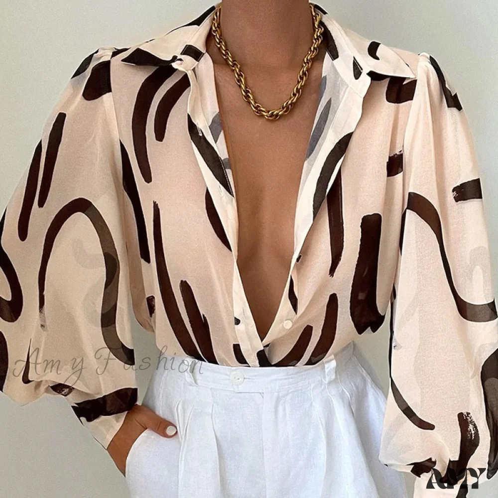Amy Fashion - Fashion Lapel Single-breasted Loose Blouse