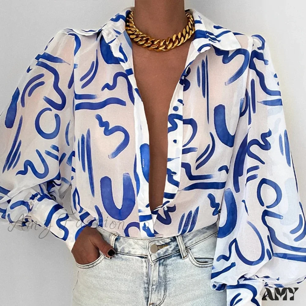 Amy Fashion - Fashion Lapel Single-breasted Loose Blouse - Image 4