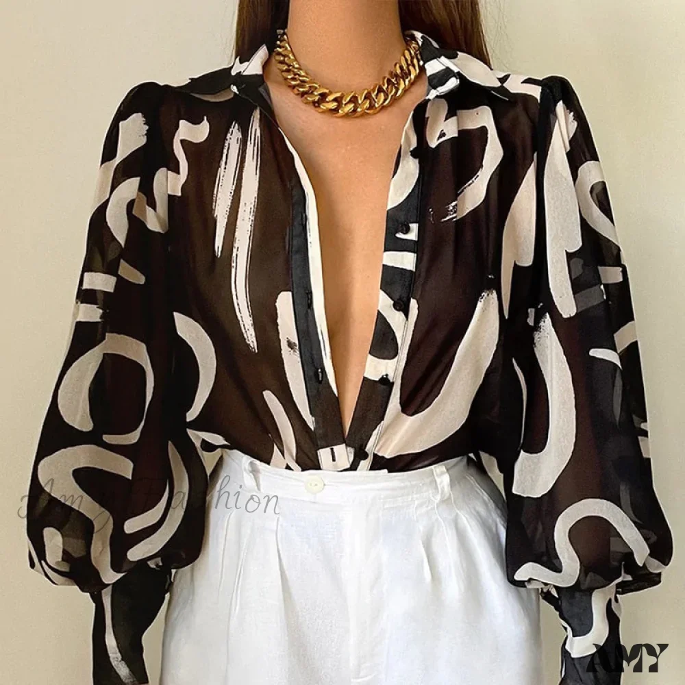 Amy Fashion - Fashion Lapel Single-breasted Loose Blouse - Image 6