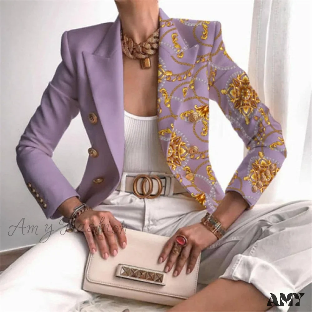 Amy Fashion - Plaid Leopard Chain Print Stitched Blazer - Image 4
