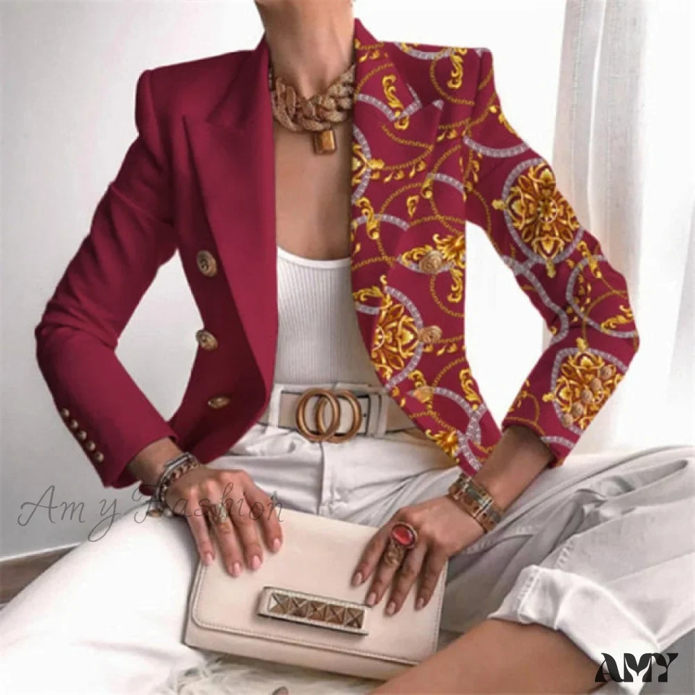 Amy Fashion - Plaid Leopard Chain Print Stitched Blazer - Image 7
