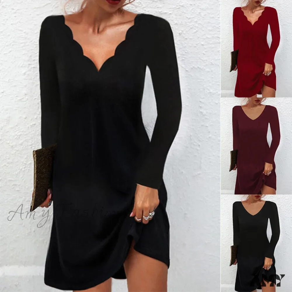 Amy Fashion - Fashion Sexy Casual Long Sleeve Vestidos Pullover Party Dress - Image 2