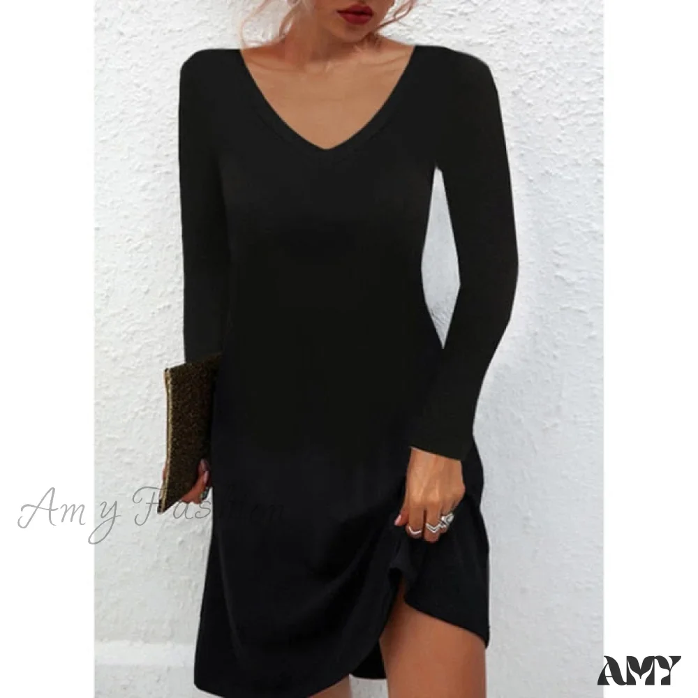 Amy Fashion - Fashion Sexy Casual Long Sleeve Vestidos Pullover Party Dress - Image 5