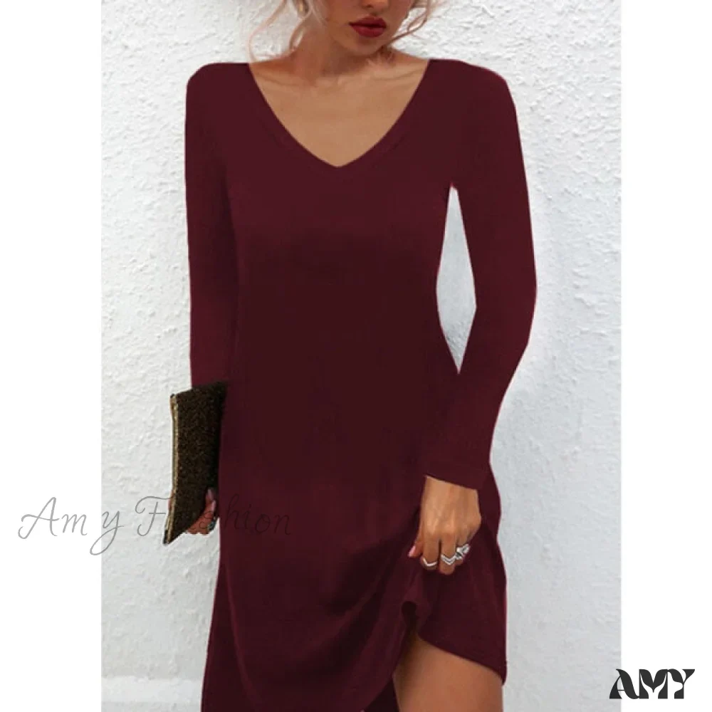 Amy Fashion - Fashion Sexy Casual Long Sleeve Vestidos Pullover Party Dress - Image 6