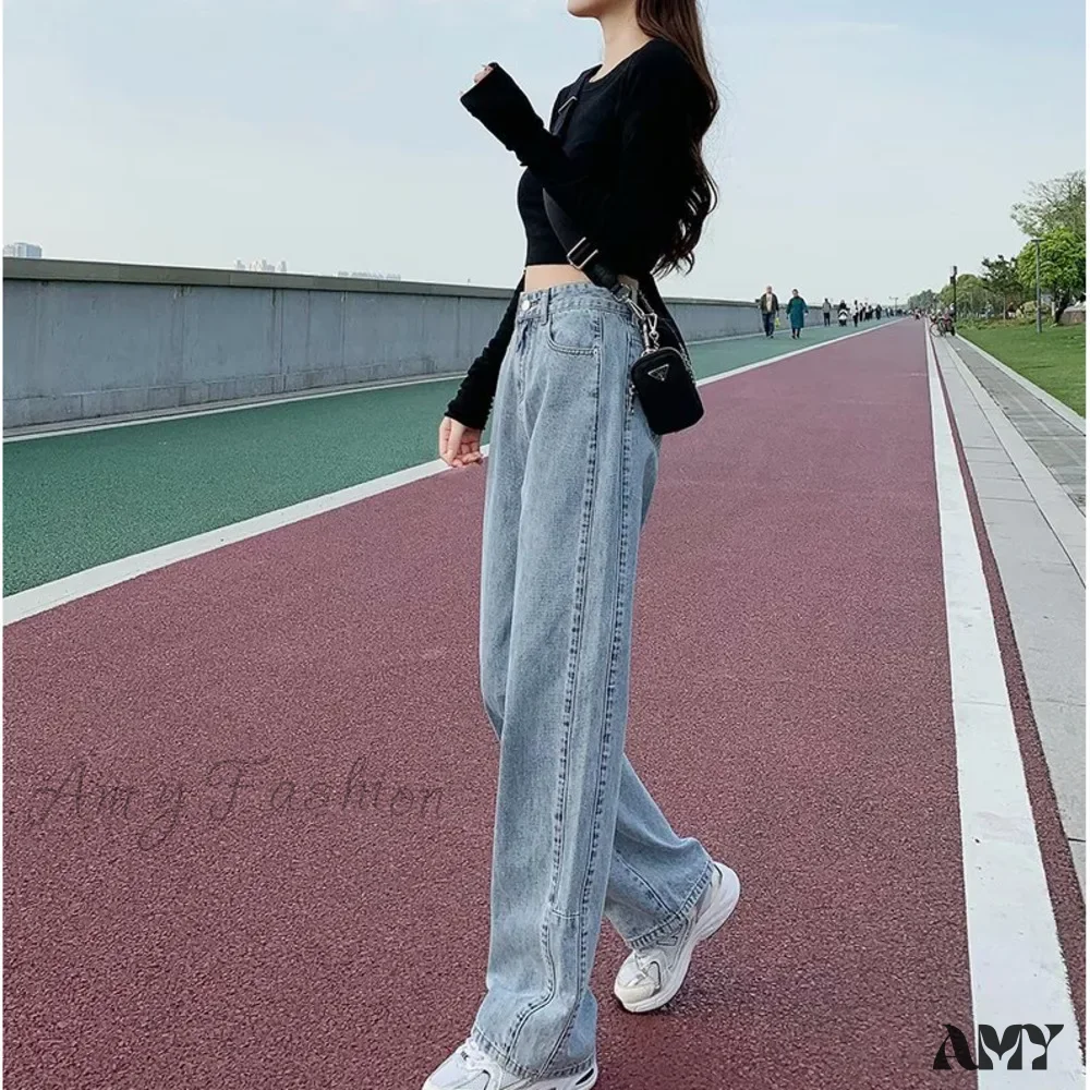 Amy Fashion - Fashion Straight Women Pant Woman High Waist Denim Pants Wide Leg Denim Clothing Blue Vintage Quality Jean - Image 2