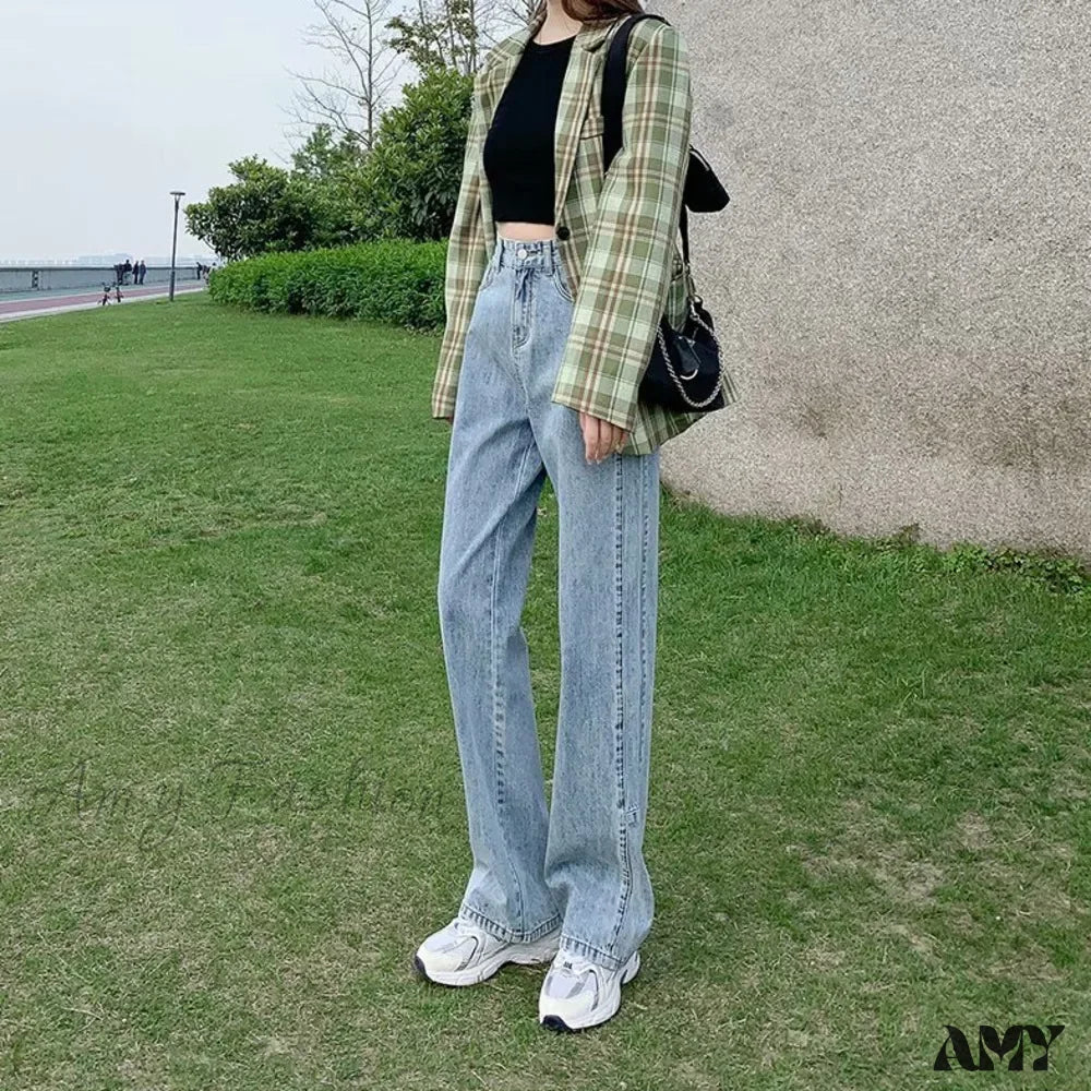 Amy Fashion - Fashion Straight Women Pant Woman High Waist Denim Pants Wide Leg Denim Clothing Blue Vintage Quality Jean - Image 3