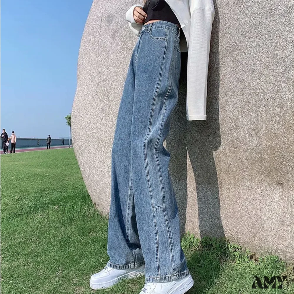 Amy Fashion - Fashion Straight Women Pant Woman High Waist Denim Pants Wide Leg Denim Clothing Blue Vintage Quality Jean - Image 4