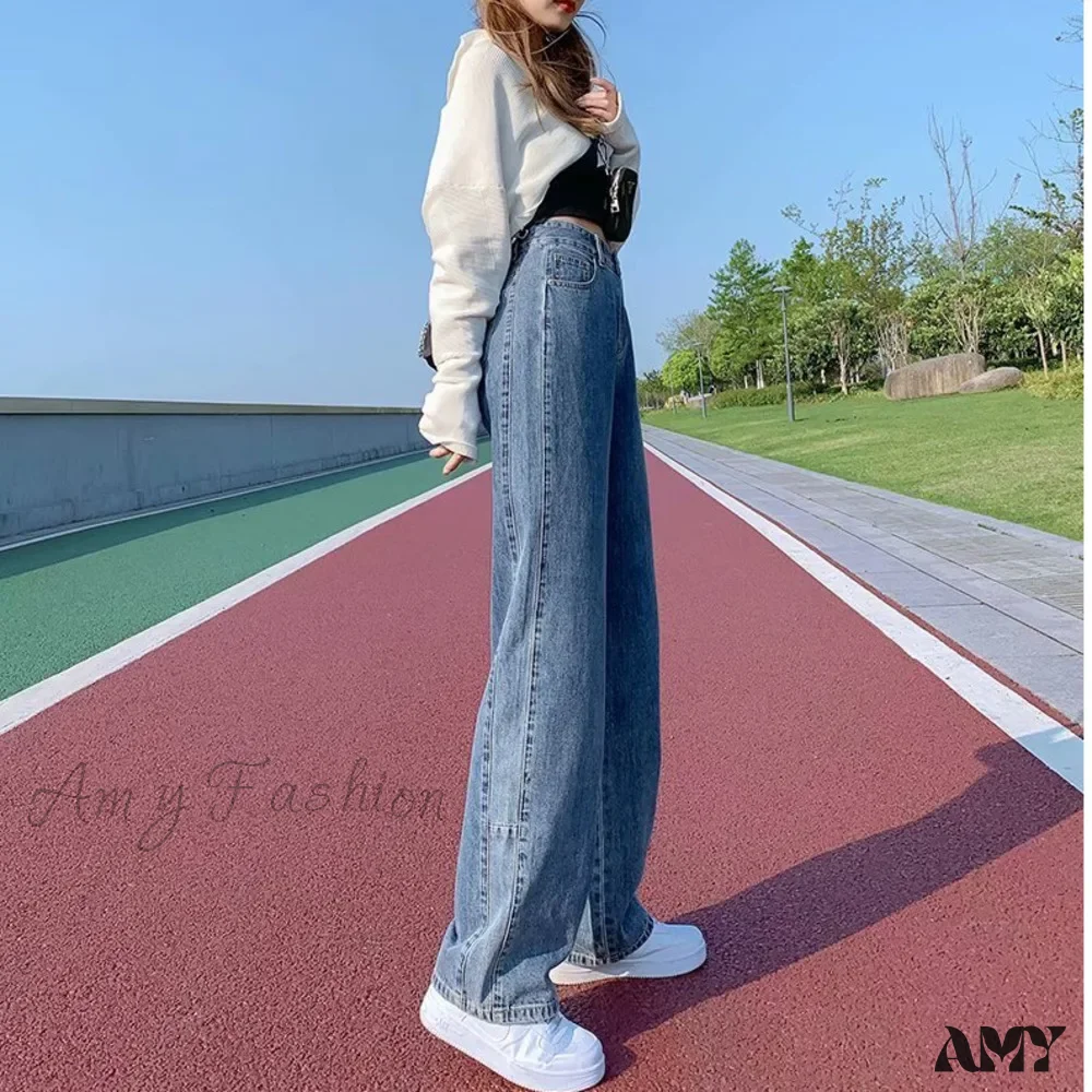 Amy Fashion - Fashion Straight Women Pant Woman High Waist Denim Pants Wide Leg Denim Clothing Blue Vintage Quality Jean - Image 5