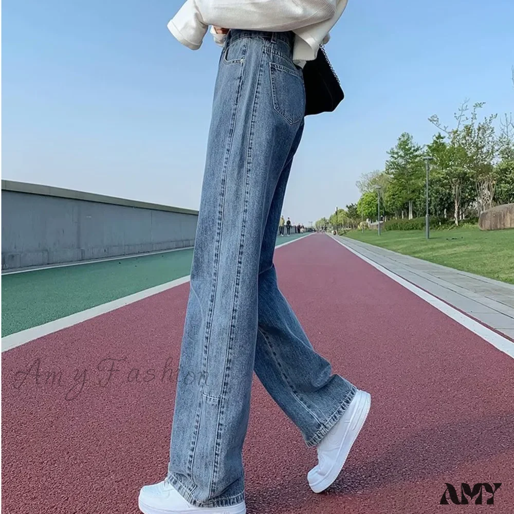 Amy Fashion - Fashion Straight Women Pant Woman High Waist Denim Pants Wide Leg Denim Clothing Blue Vintage Quality Jean - Image 6