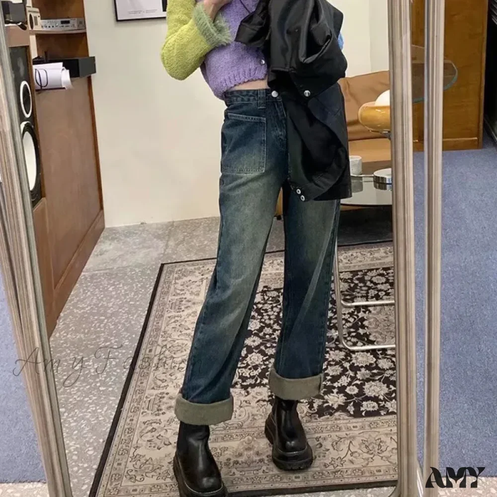 Amy Fashion - Fashion Straight Women Pant Woman High Waist Denim Pants Wide Leg Denim Clothing Blue Vintage Quality Jean - Image 5