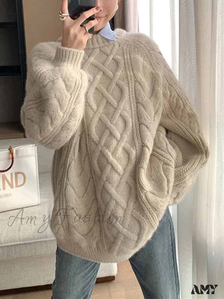 Fashion Tops 2024 Women Autumn Winter Loose Long Sleeve Oversized Stylish Cozy Trendy Chic Sweater - Image 2