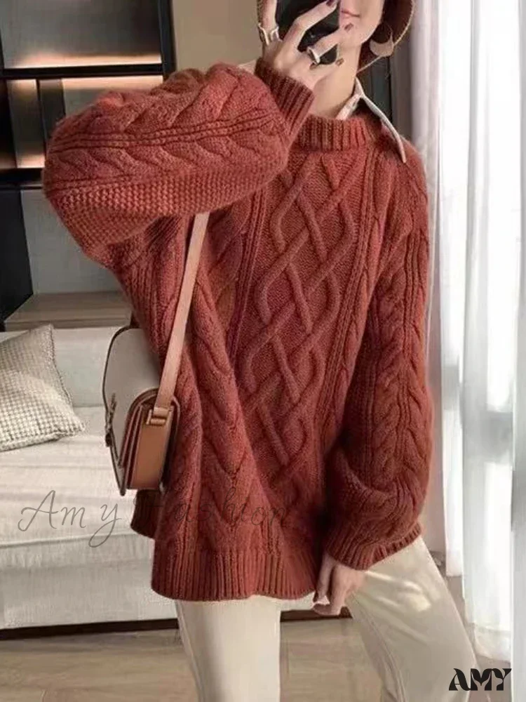 Fashion Tops 2024 Women Autumn Winter Loose Long Sleeve Oversized Stylish Cozy Trendy Chic Sweater - Image 3