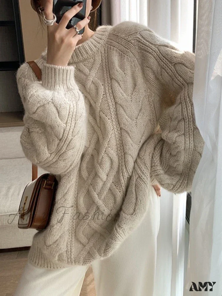 Fashion Tops 2024 Women Autumn Winter Loose Long Sleeve Oversized Stylish Cozy Trendy Chic Sweater - Image 5