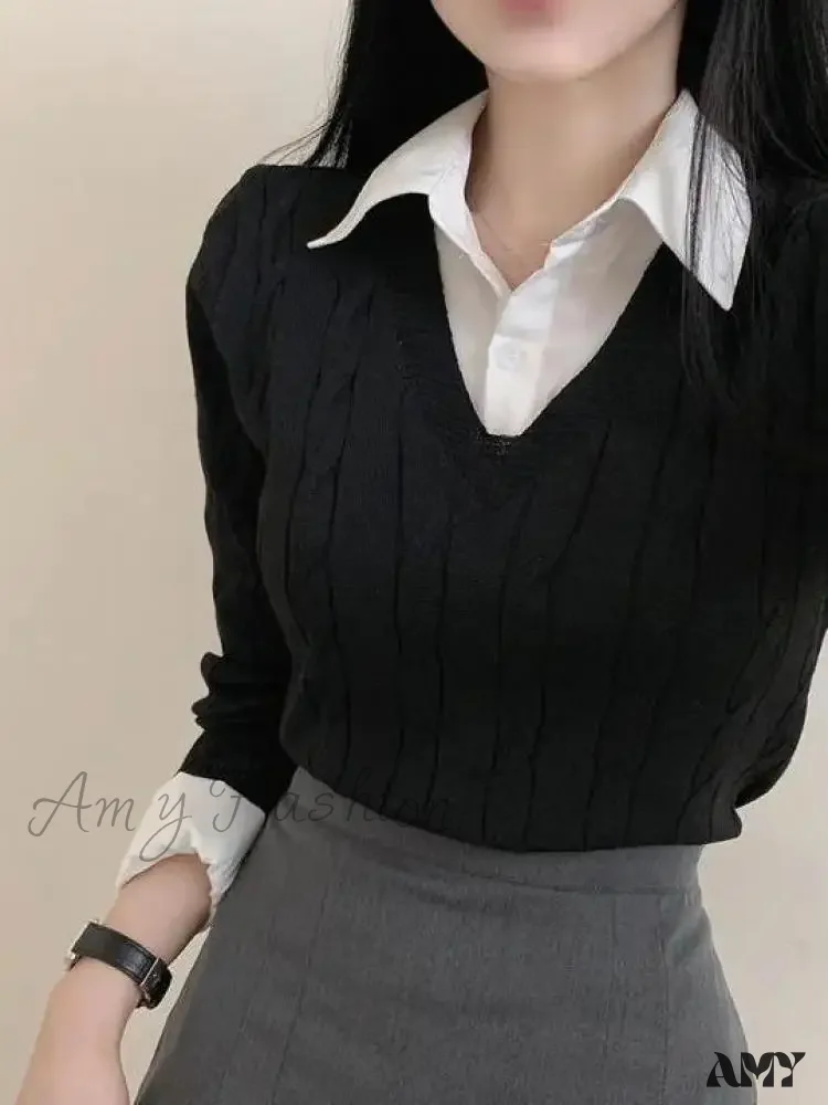 Fashion Winter Knitted Women Casual V-Neck Pullover All-match Loose Sweater - Image 2