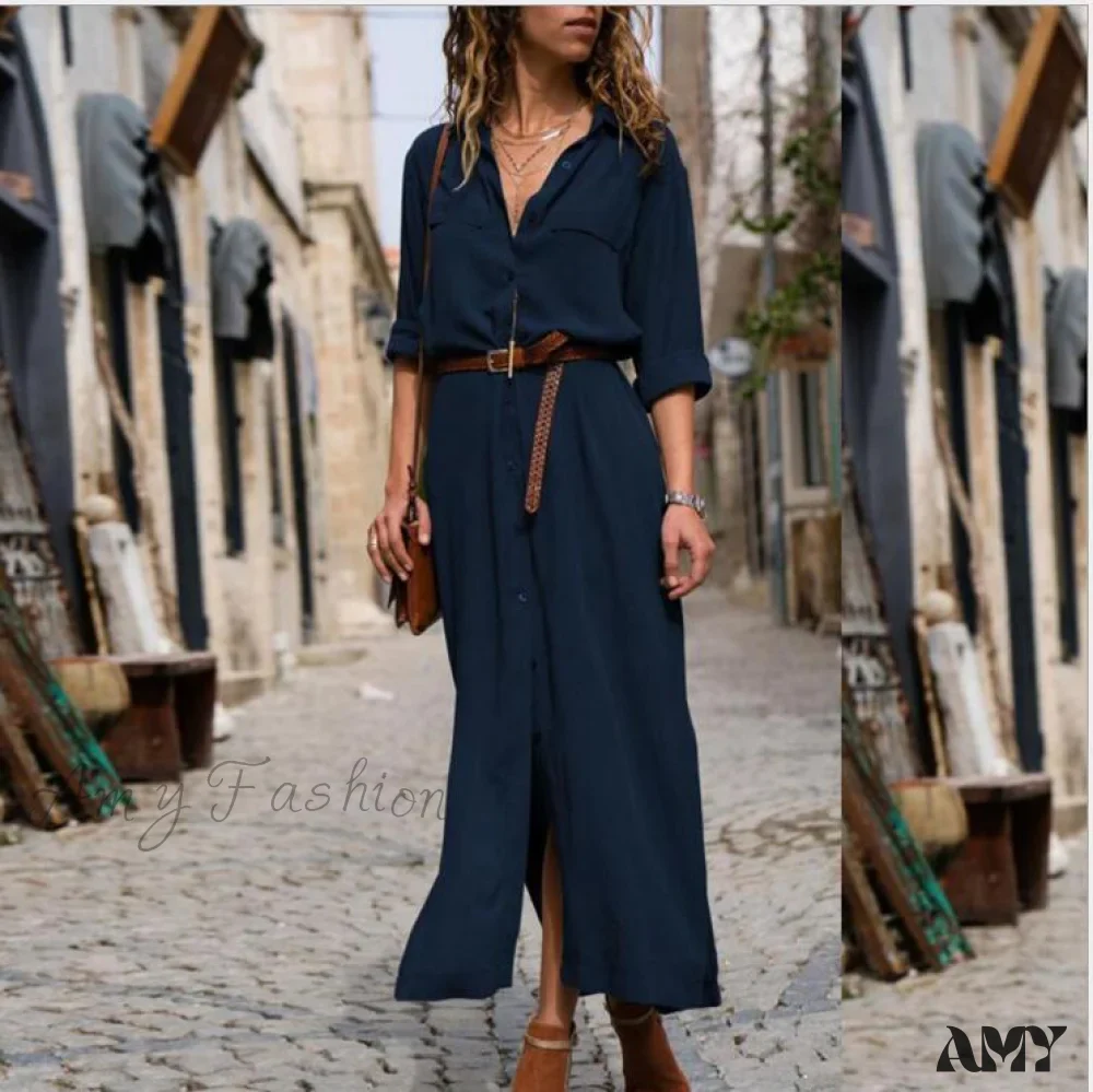 Amy Fashion - Fashion Casual Long Sleeve Maxi Dress - Image 4