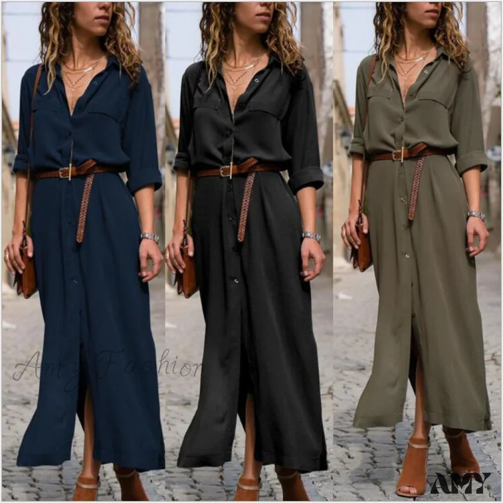 Amy Fashion - Fashion Casual Long Sleeve Maxi Dress - Image 5