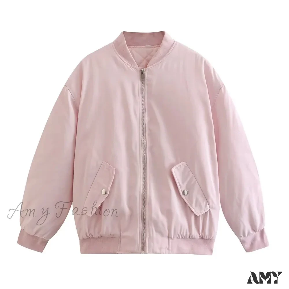 Amy Fashion - Fashion Zipper Loose Green Bomber Varsity Coat - Image 13