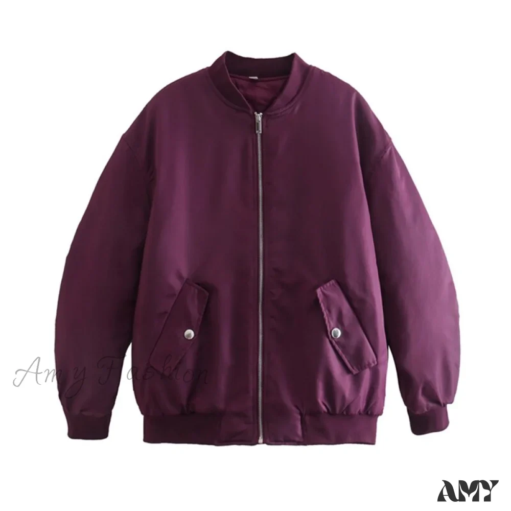 Amy Fashion - Fashion Zipper Loose Green Bomber Varsity Coat - Image 7