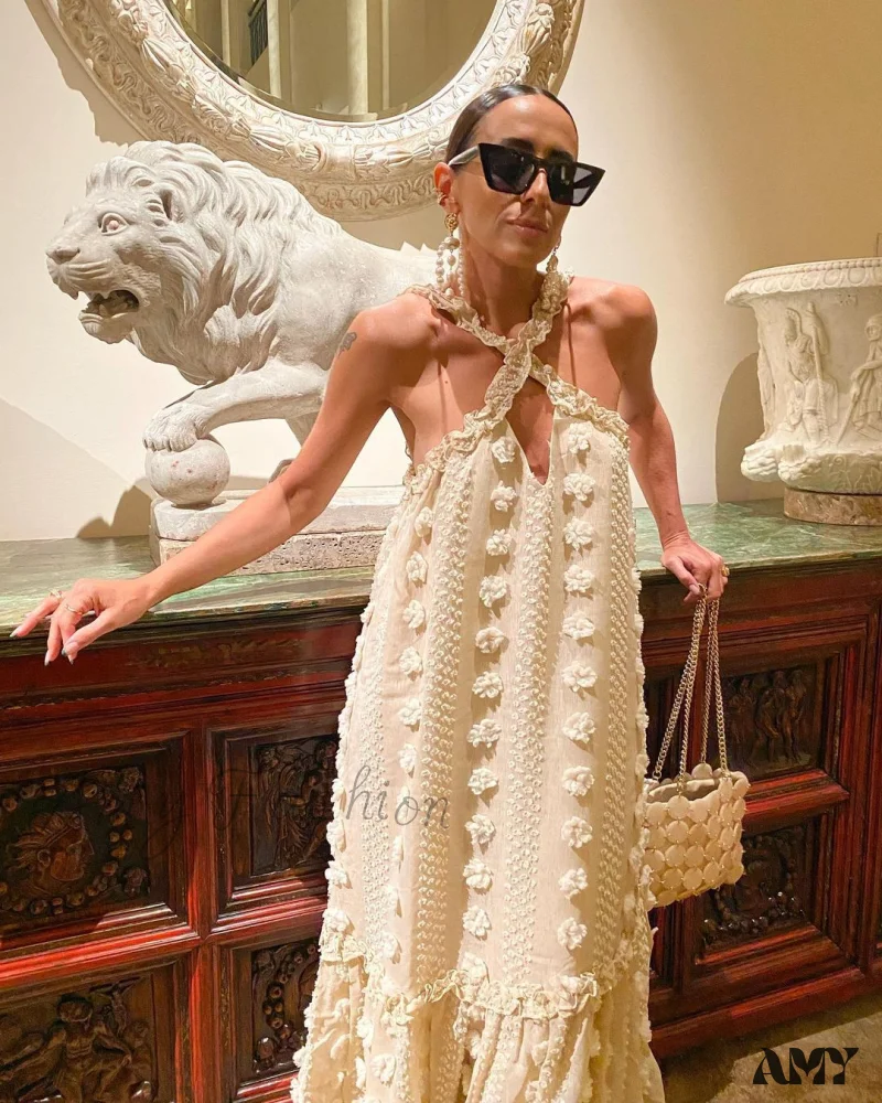 Amy Fashion - Fashionable neck floral floor sweeping cake dress