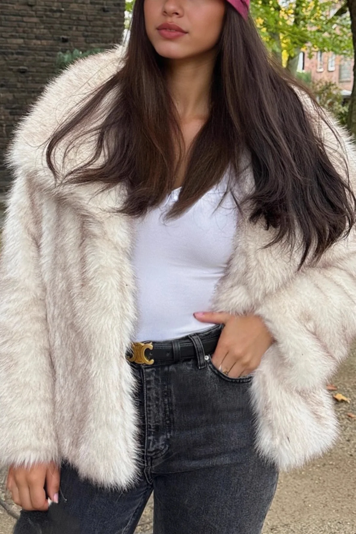 Faux Fox Fur Wide Collar Warm Loose Winter Coat - Image 2