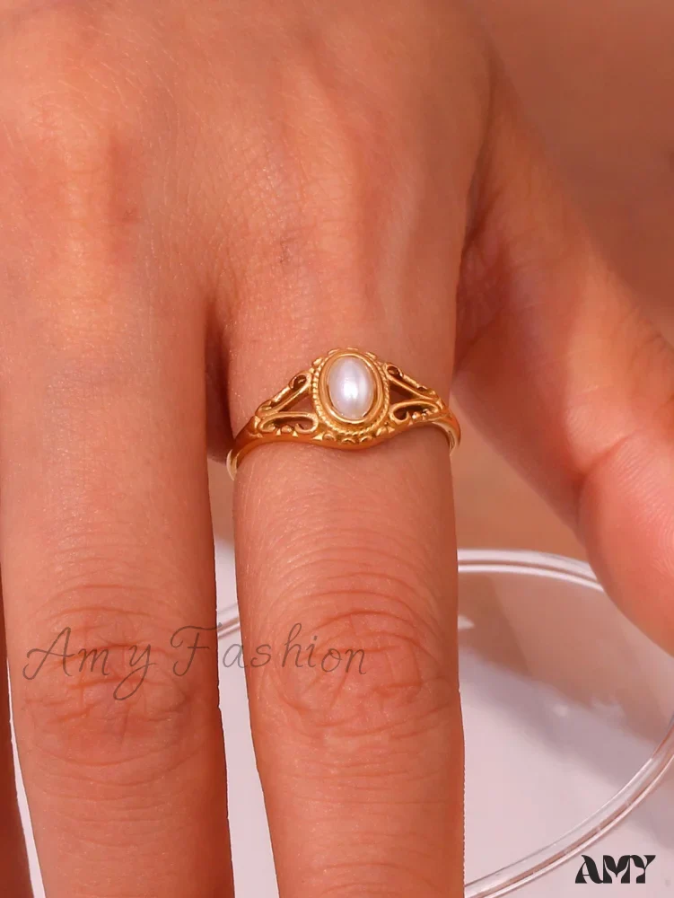 Amy Fashion - Faux Pearl Decor Ring - Image 2