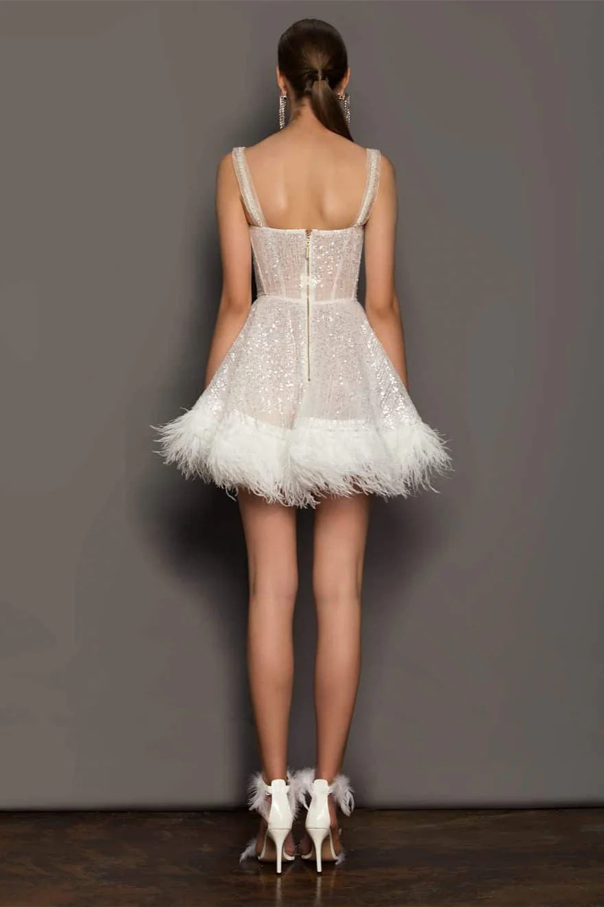 Feather Sequin Strapless Party Dress - Image 5